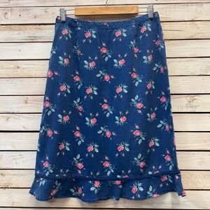 Vintage Lizwear Floral Tencel Midi Skirt Blue Ruffle Hem Cottagecore 10